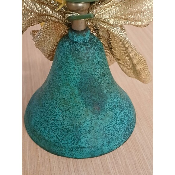 Rustic Metal Blue Ringing Bell with Sunflower Gold Bow Country Farmhouse Decor - Picture 8 of 11